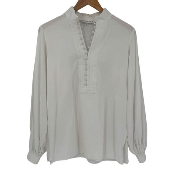 Trina Turk Bianca Blouse Long Balloon Sleeve Half Button Up Women Small White - Picture 1 of 9